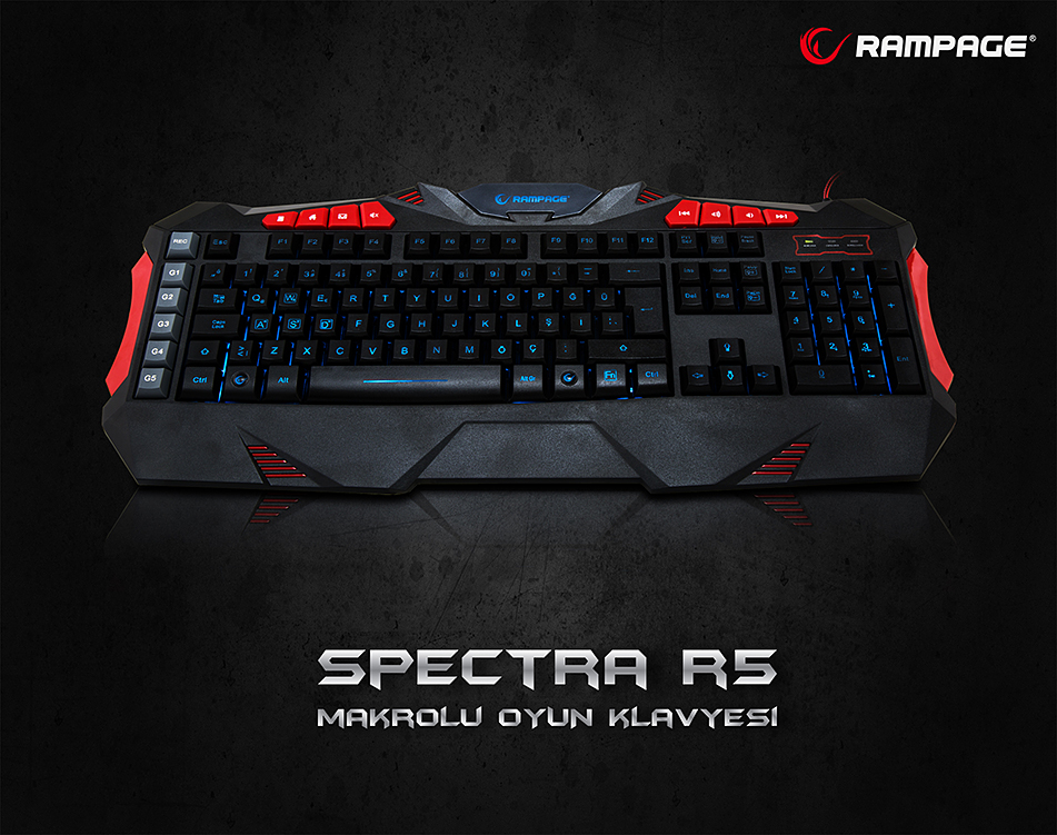 Rampage SPECTRA R5 Siyah USB 7 Renk Aydınlatmalı Q Multimedia Makrolu Oyuncu Klavye