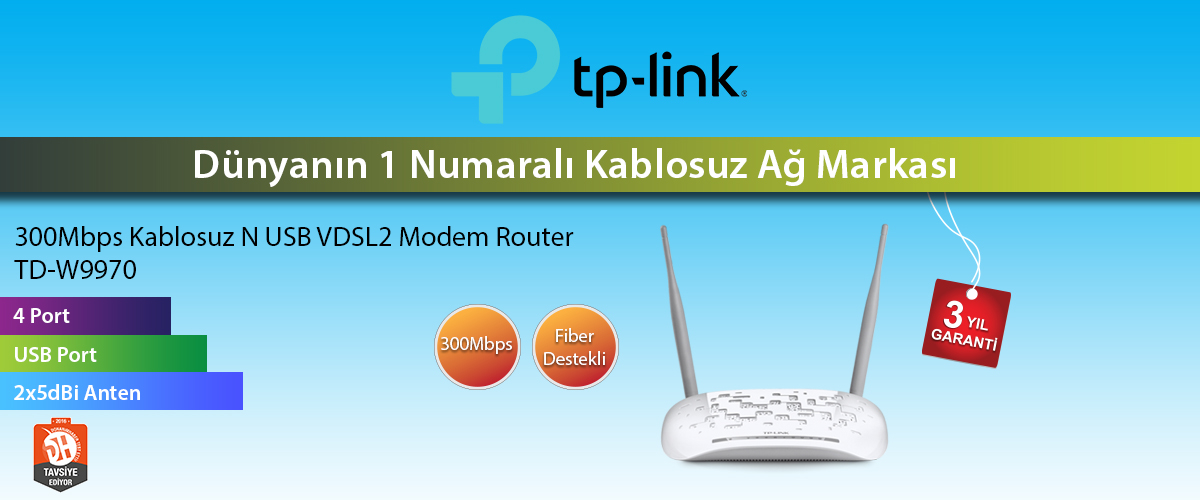 TP-LINK TD-W9970 300Mbps Fiber Modem/Router,EWAN, VPN, Ebeveyn Kontrolü, VDSL, ADSL2+, USB port